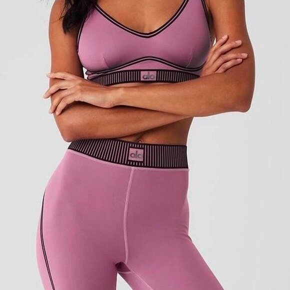 Alo Yoga Airlift High-Waist 7/8 Line Up Legging And Bra Set In Pink - Picture 2 of 6